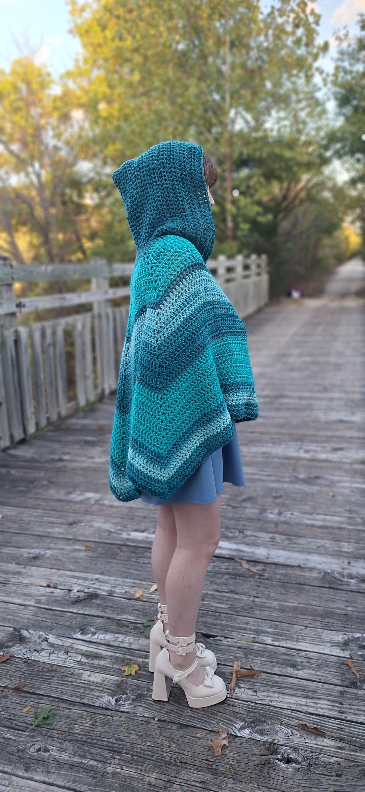 Blue Serenity Cloak Crocheted Hooded