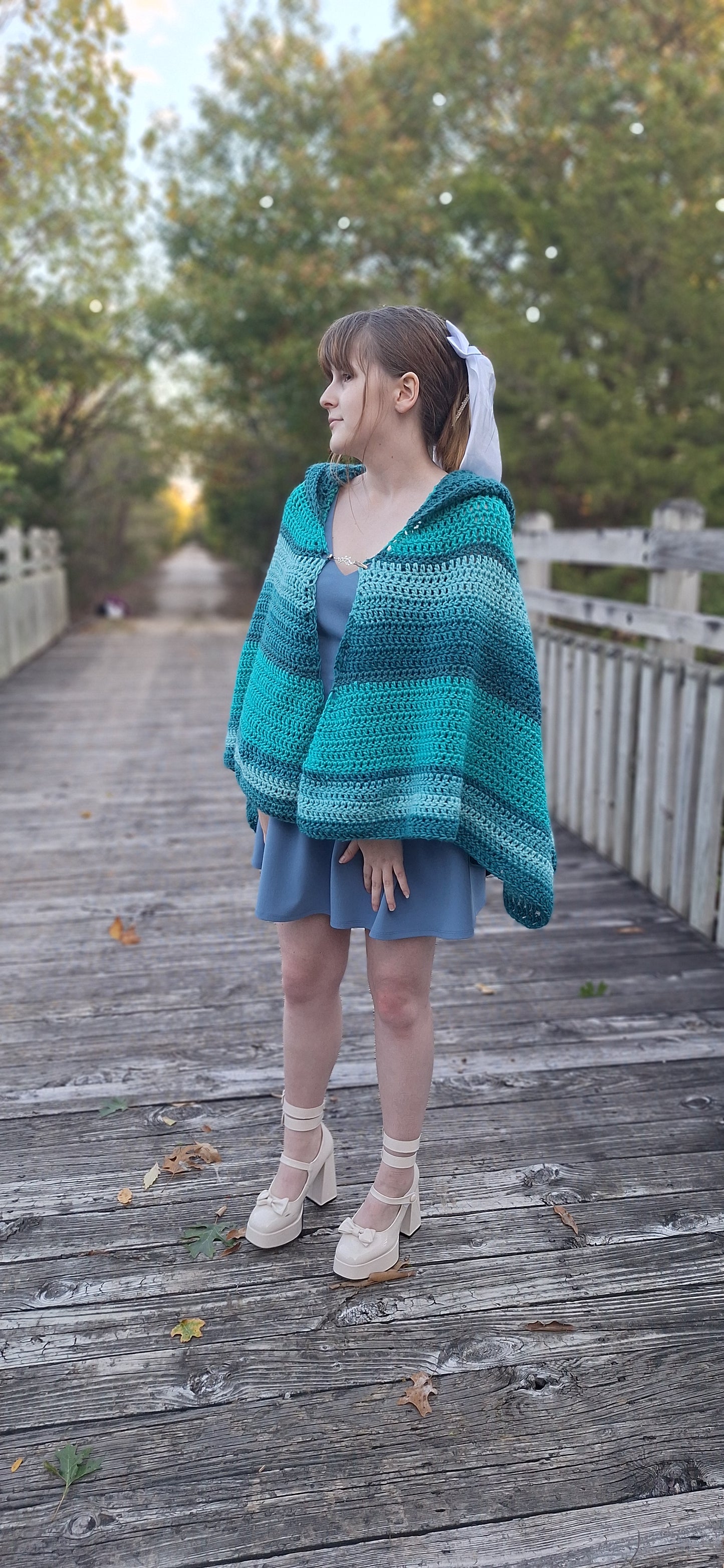 Blue Serenity Cloak Crocheted Hooded