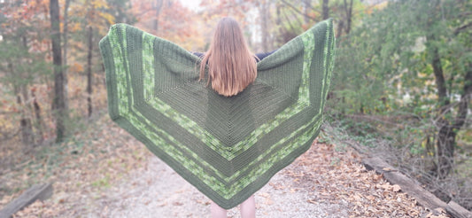 Woodland Tri-Color Green Crochet Shawl- With Pockets