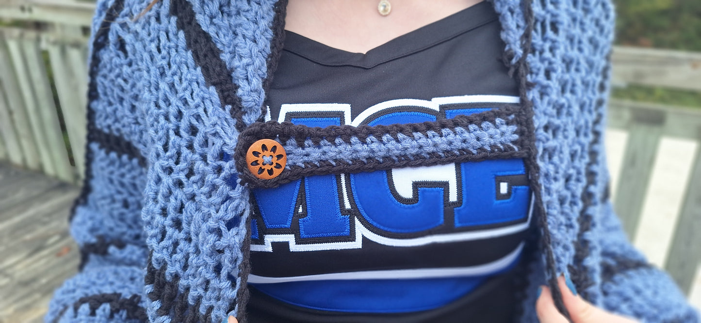 Denim Blue Spiderweb Hooded Crochet Cape/Cloak