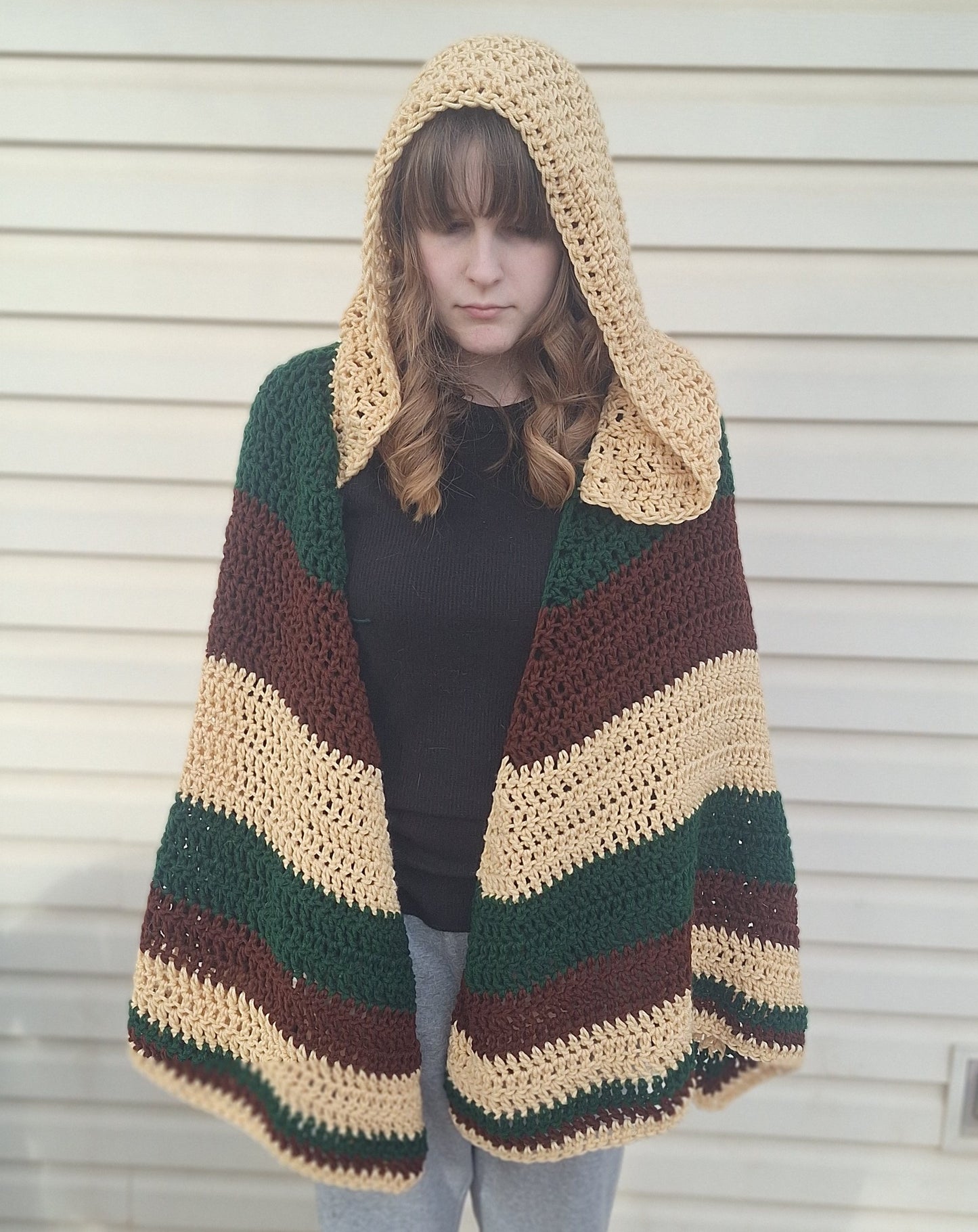 Earthy Tri Colored Hooded Cape