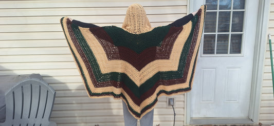 Earthy Tri Colored Hooded Cape