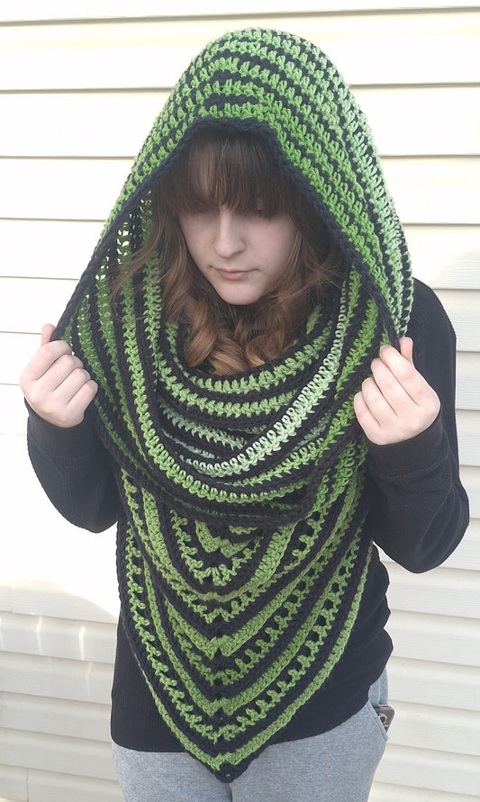 Green and Black Crocheted Wild Oleander Scarf-Adult