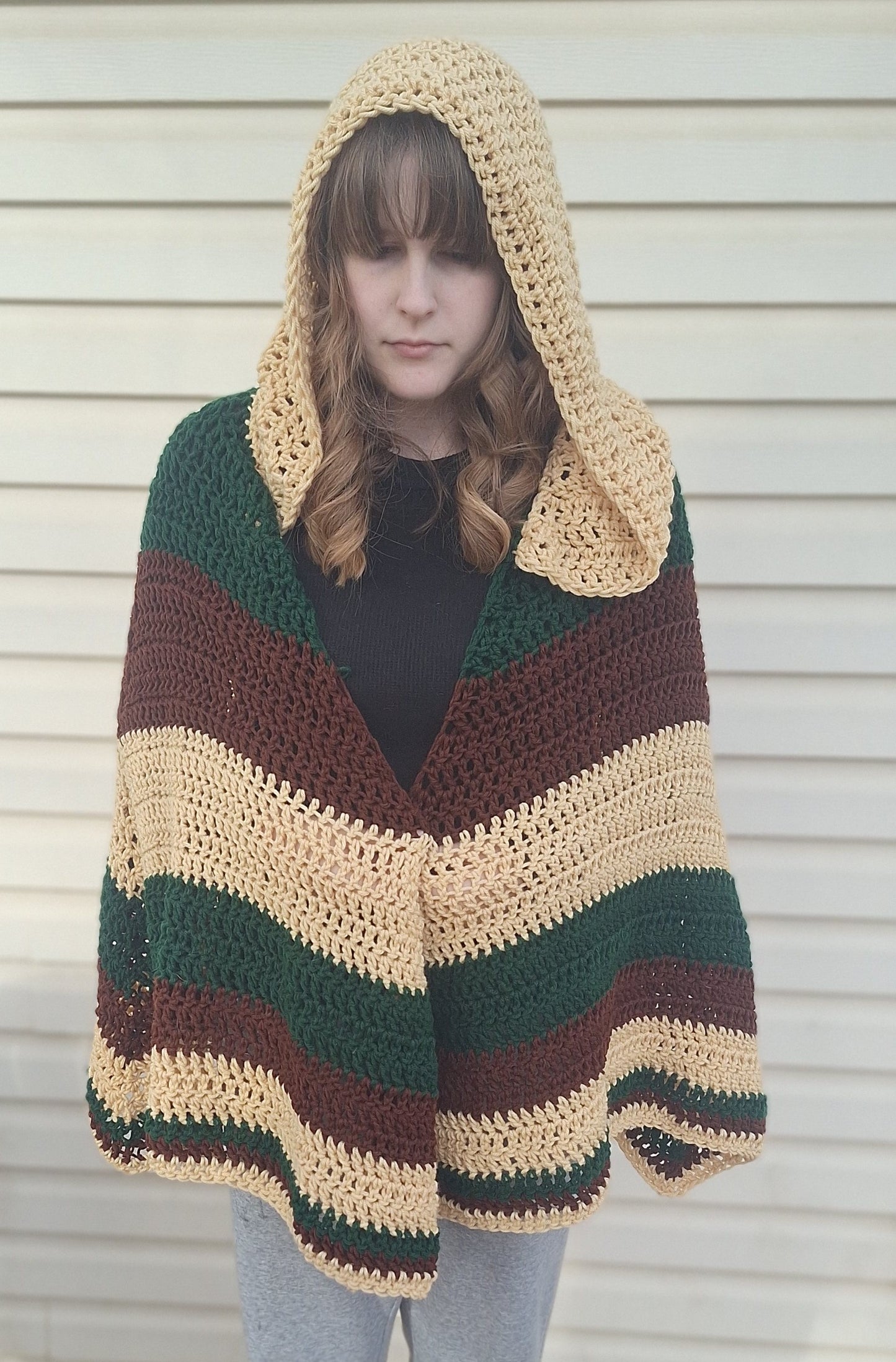 Earthy Tri Colored Hooded Cape