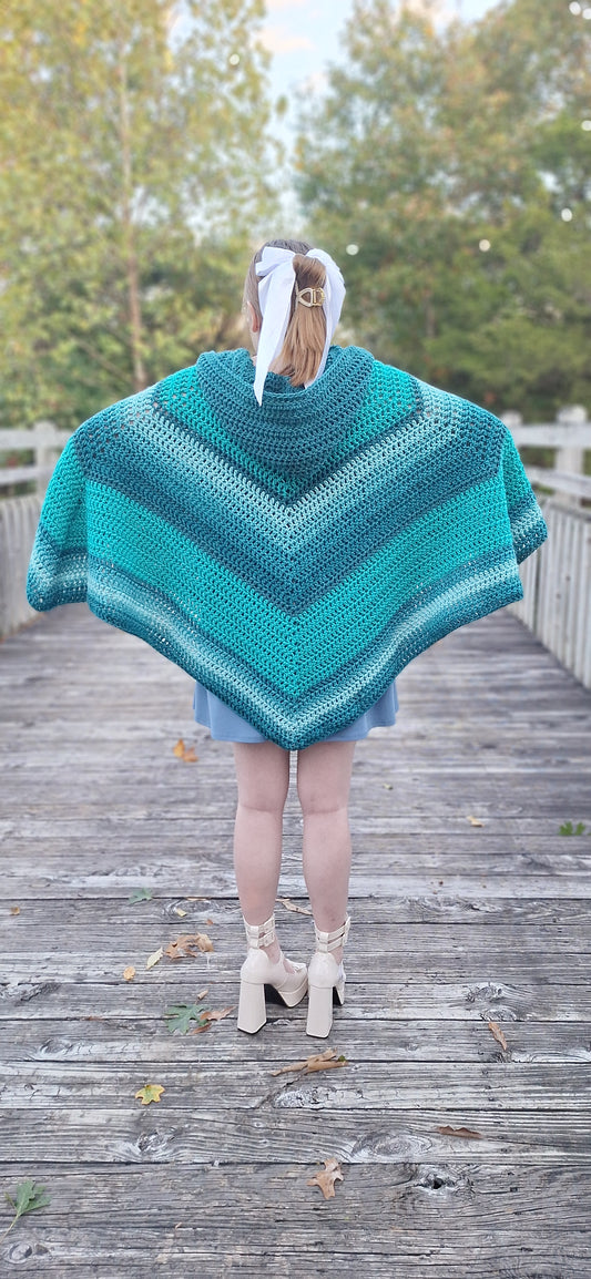 Blue Serenity Cloak Crocheted Hooded